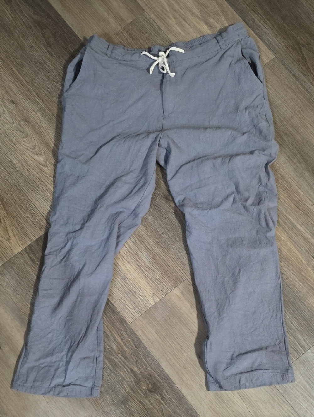 Men's Casual Drawstring Linen Pants - Gray Button And Zipper. Linen & Viscose.